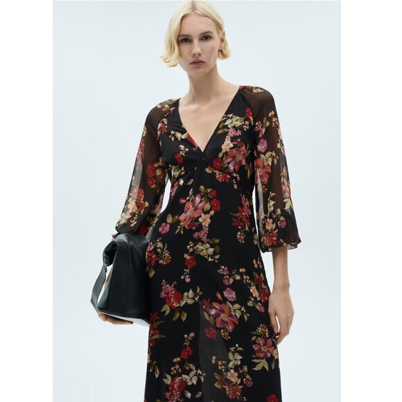 Mango MNG Floral puff-sleeve dress - Picture 2 of 12